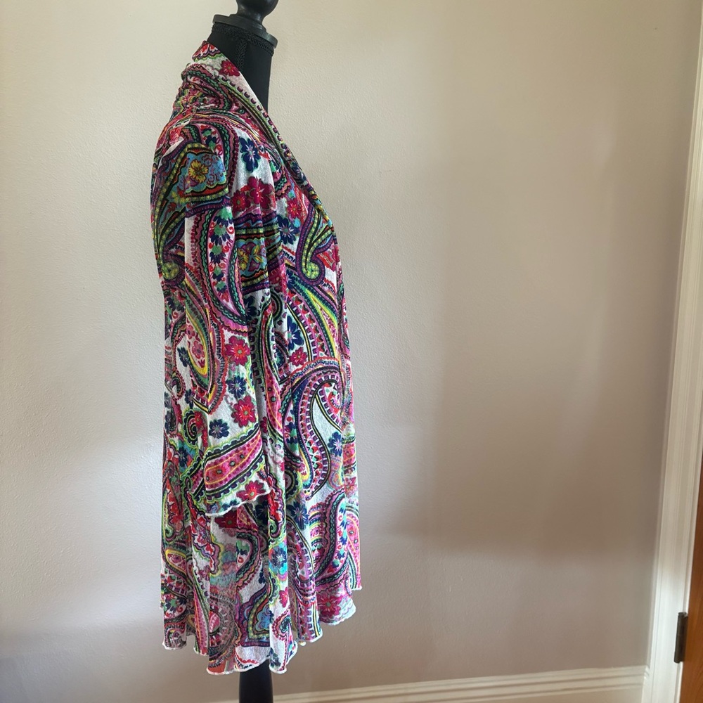 Ali Miles Sz S Multi Color Paisley Mesh Open Front Sheer Cardigan Layering Top - Picture 3 of 11